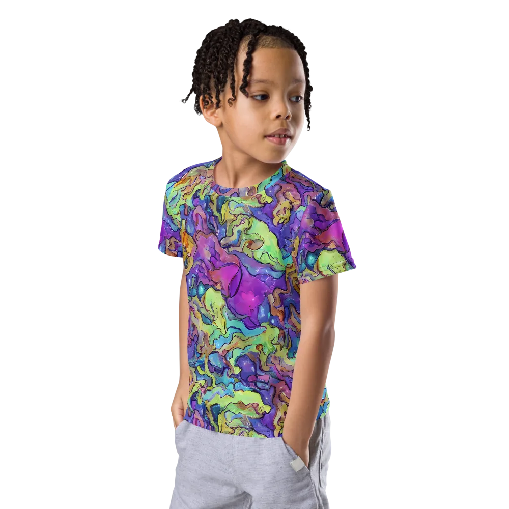 Dreamwave Mosaic on Kids Crew Neck T-Shirt — Left Front