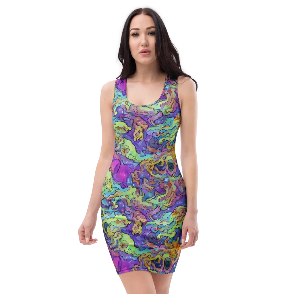 Dreamwave Mosaic on Bodycon Dress — Front