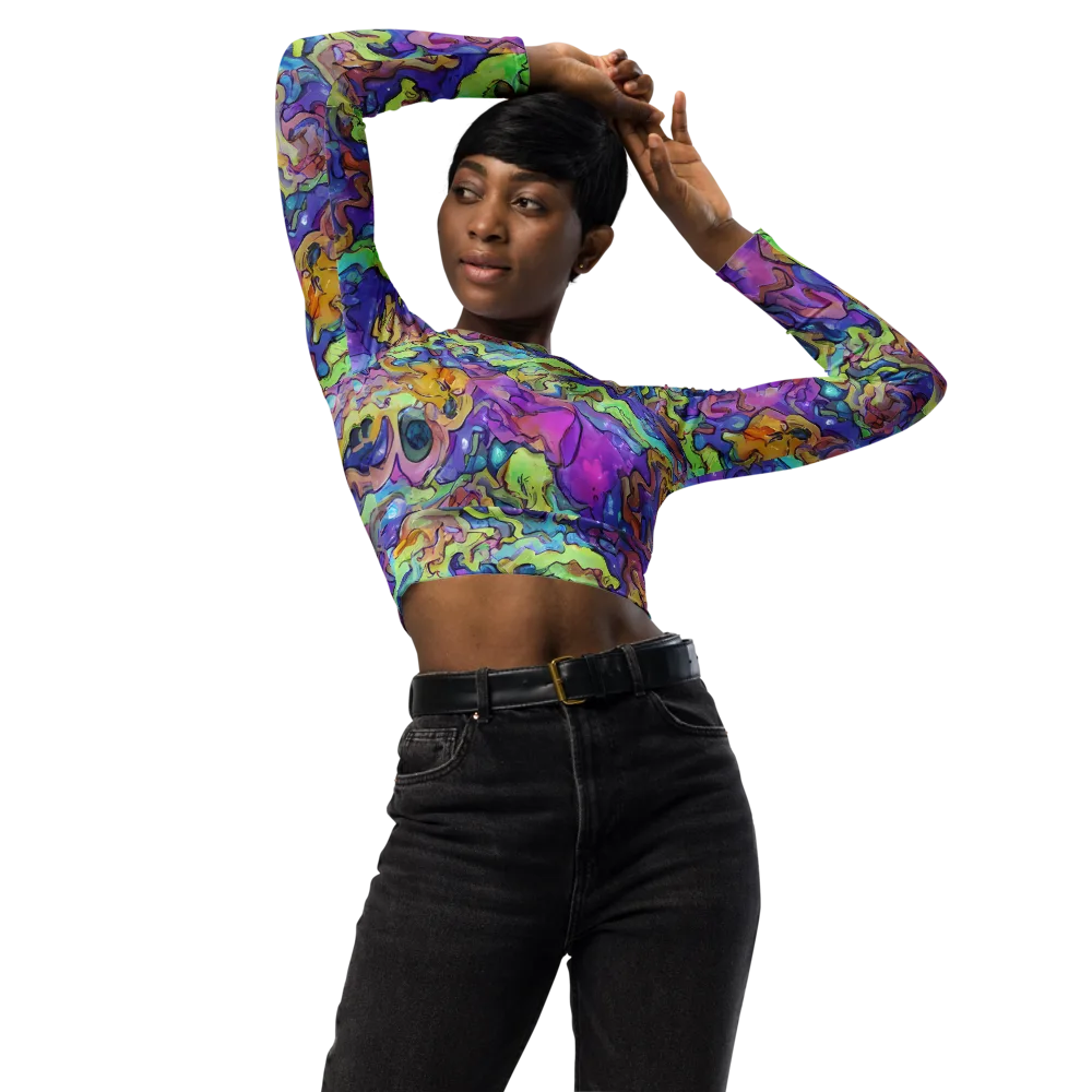 Dreamwave Mosaic on Long Sleeve Crop Top — Front