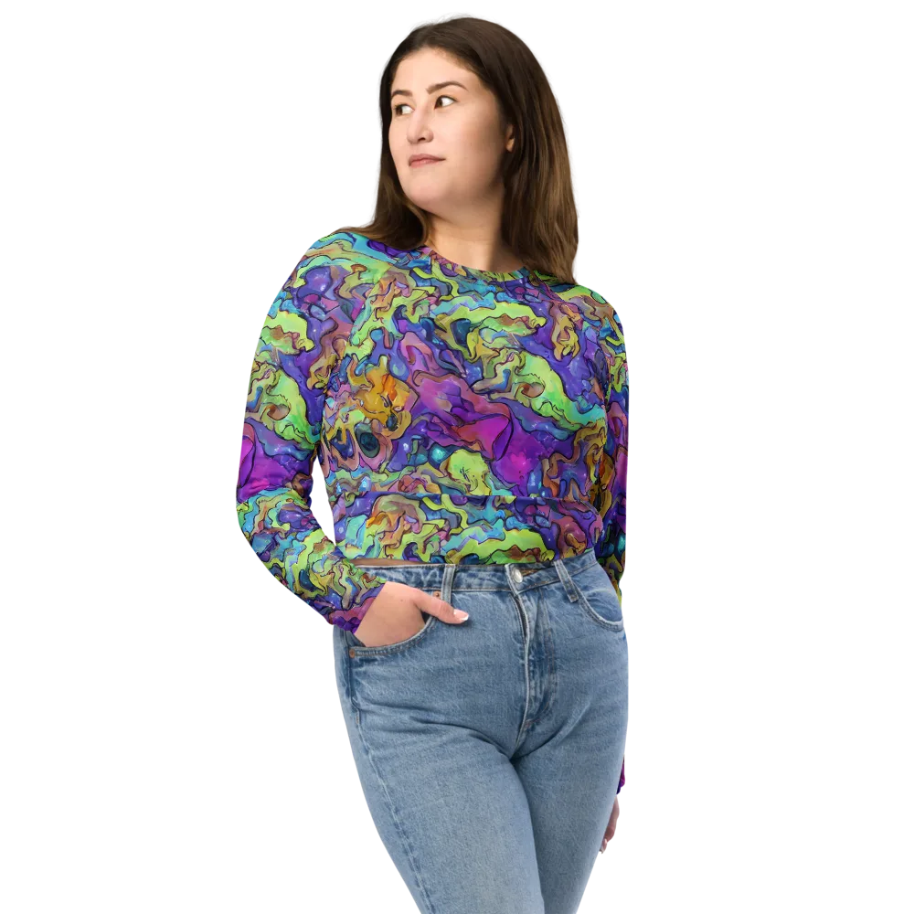 Dreamwave Mosaic on Long Sleeve Crop Top — Front