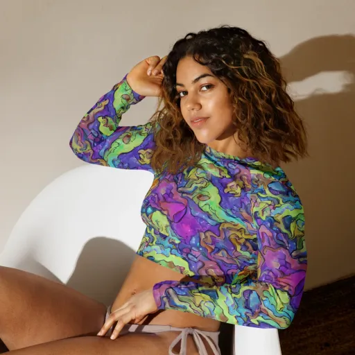 Dreamwave Mosaic on a Long Sleeve Crop Top