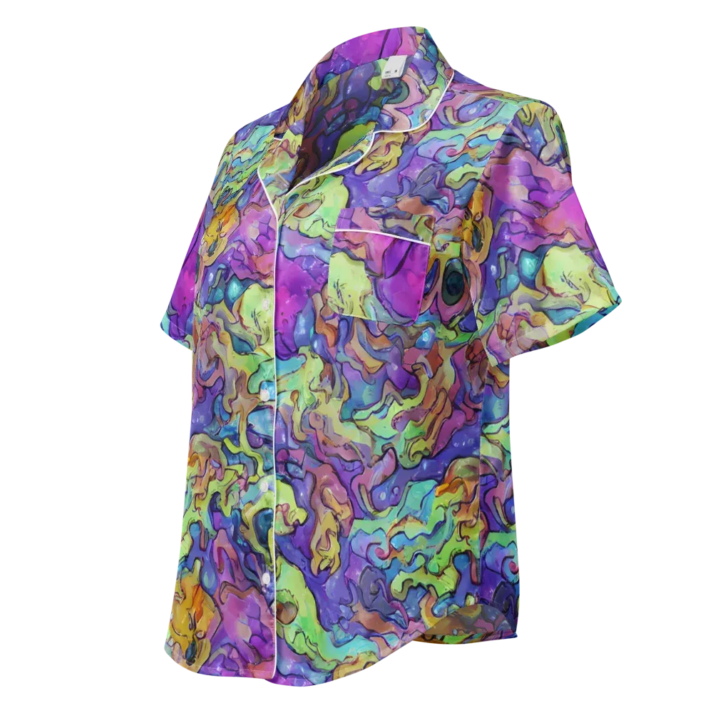 Dreamwave Mosaic on Women's Short Sleeve Pajama Top — Left Front