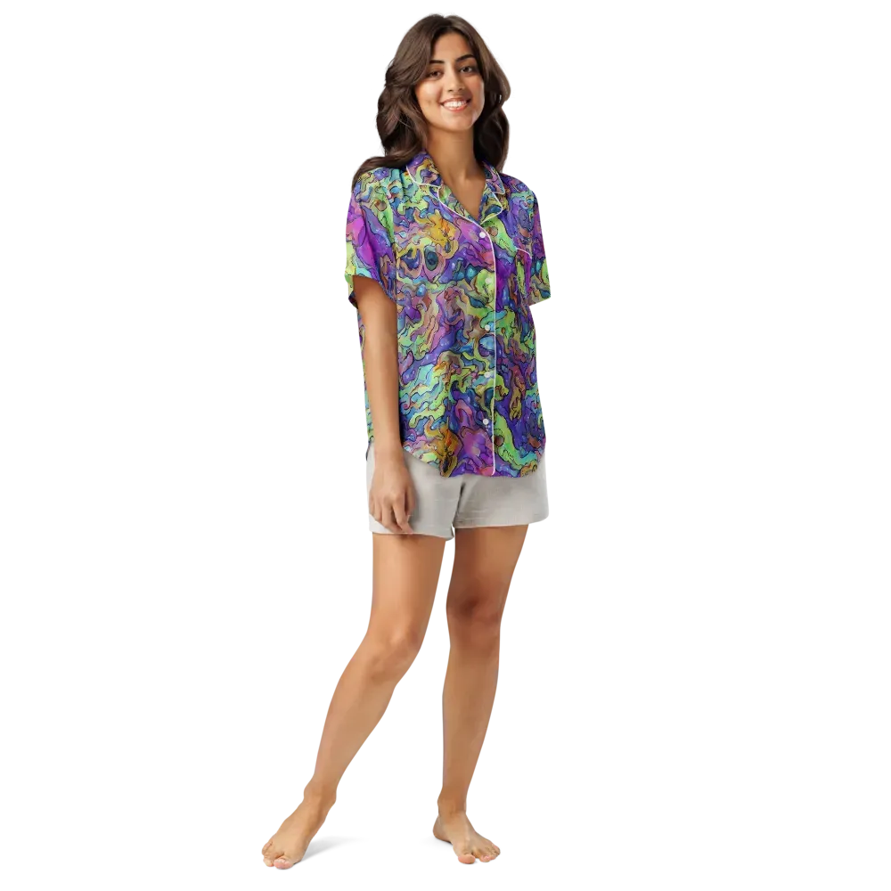 Dreamwave Mosaic on Women's Short Sleeve Pajama Top — Front