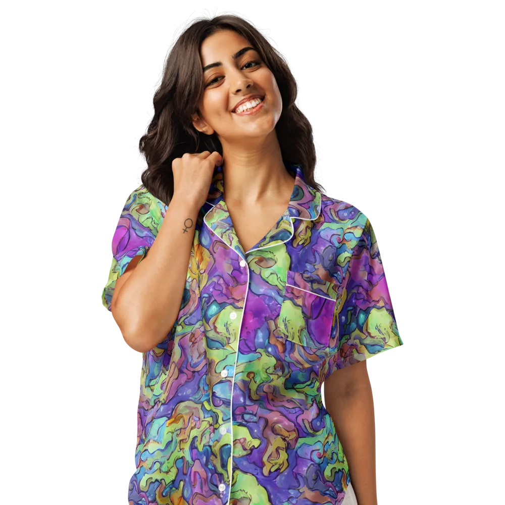 Dreamwave Mosaic on Women's Short Sleeve Pajama Top — Front