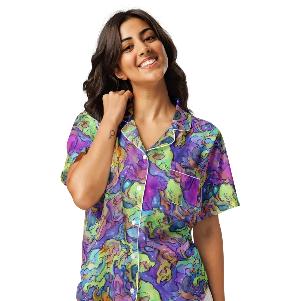 Dreamwave Mosaic on Women's Short Sleeve Pajama Top — Front