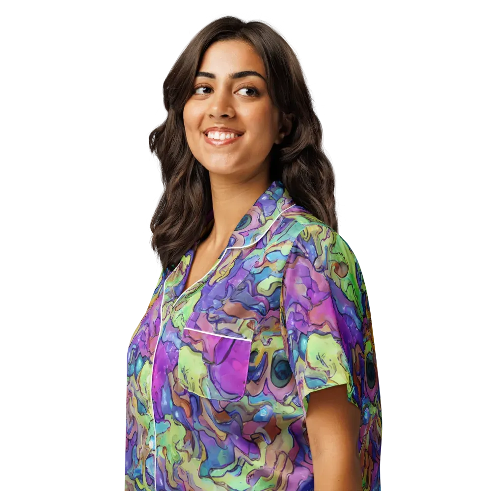 Dreamwave Mosaic on Women's Short Sleeve Pajama Top — Left Front