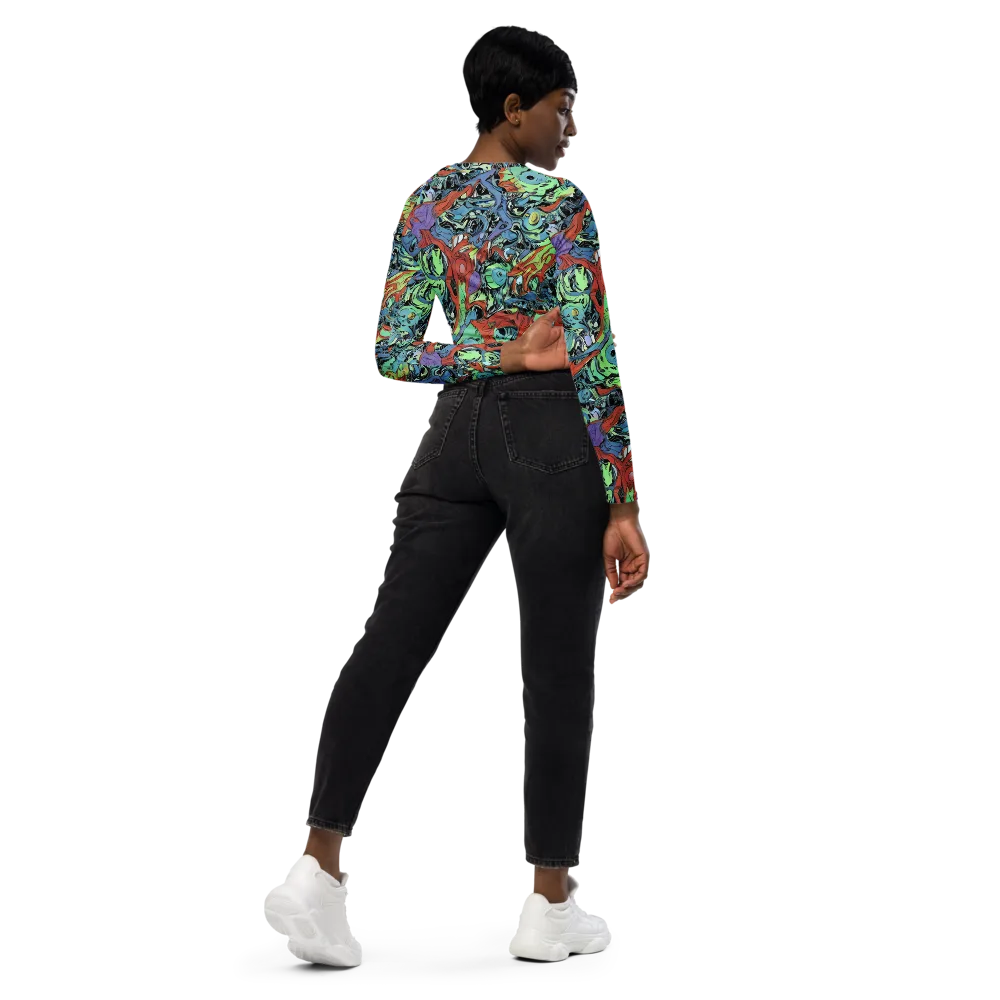 Surreal Shoal on Long Sleeve Crop Top — Right Back