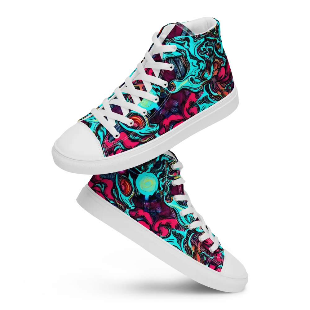 Warped Radiance on Men's High Top Canvas Shoes — Front
