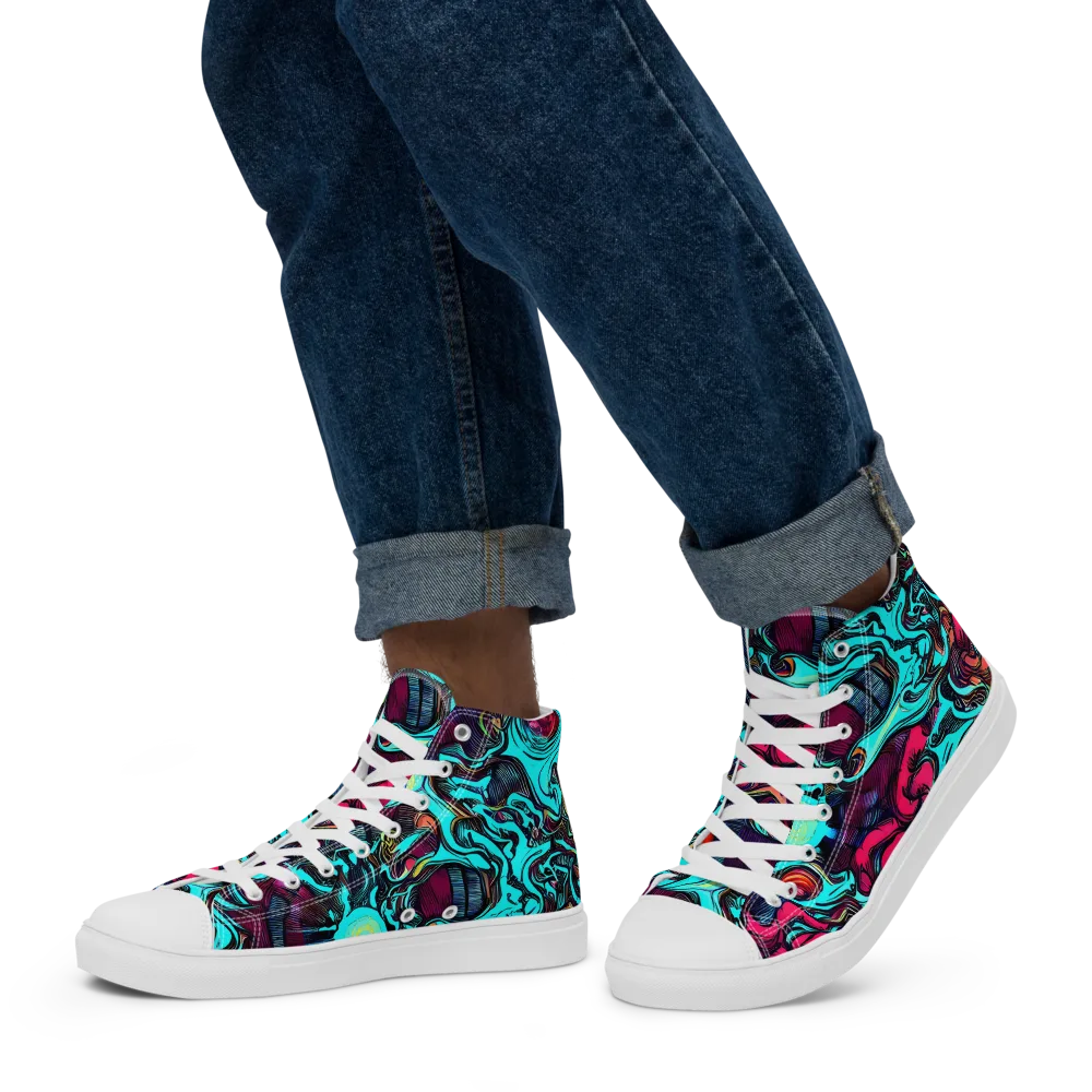 Warped Radiance on Men's High Top Canvas Shoes — Left
