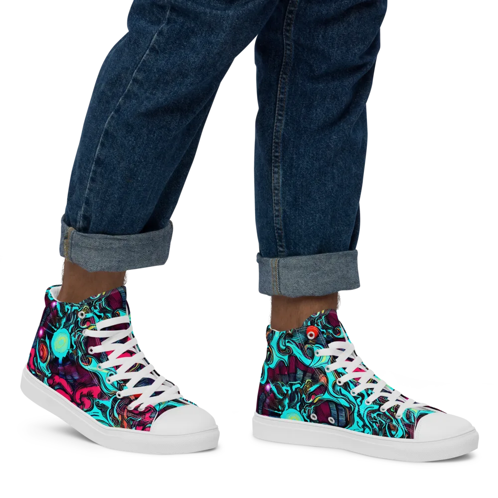 Warped Radiance on Men's High Top Canvas Shoes — Right