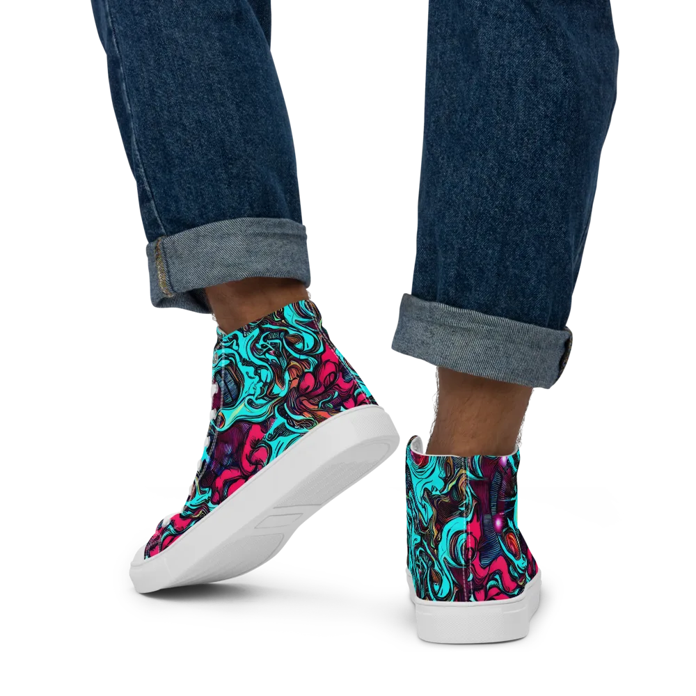 Warped Radiance on Men's High Top Canvas Shoes — Back
