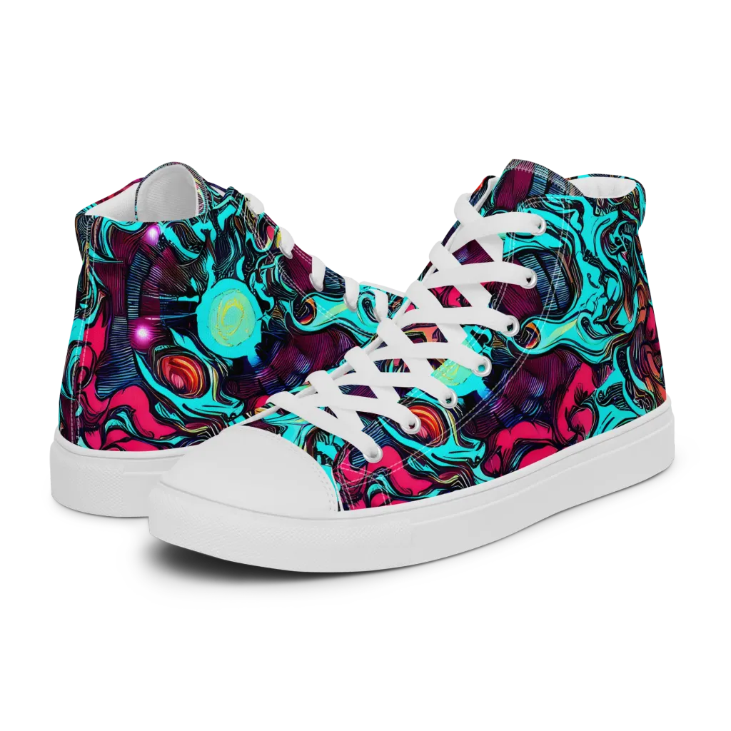 Warped Radiance on Women's High Top Canvas Shoes — Left
