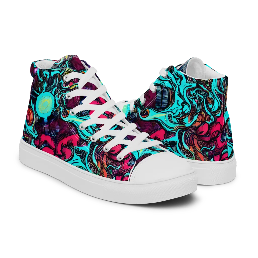 Warped Radiance on Women's High Top Canvas Shoes — Right