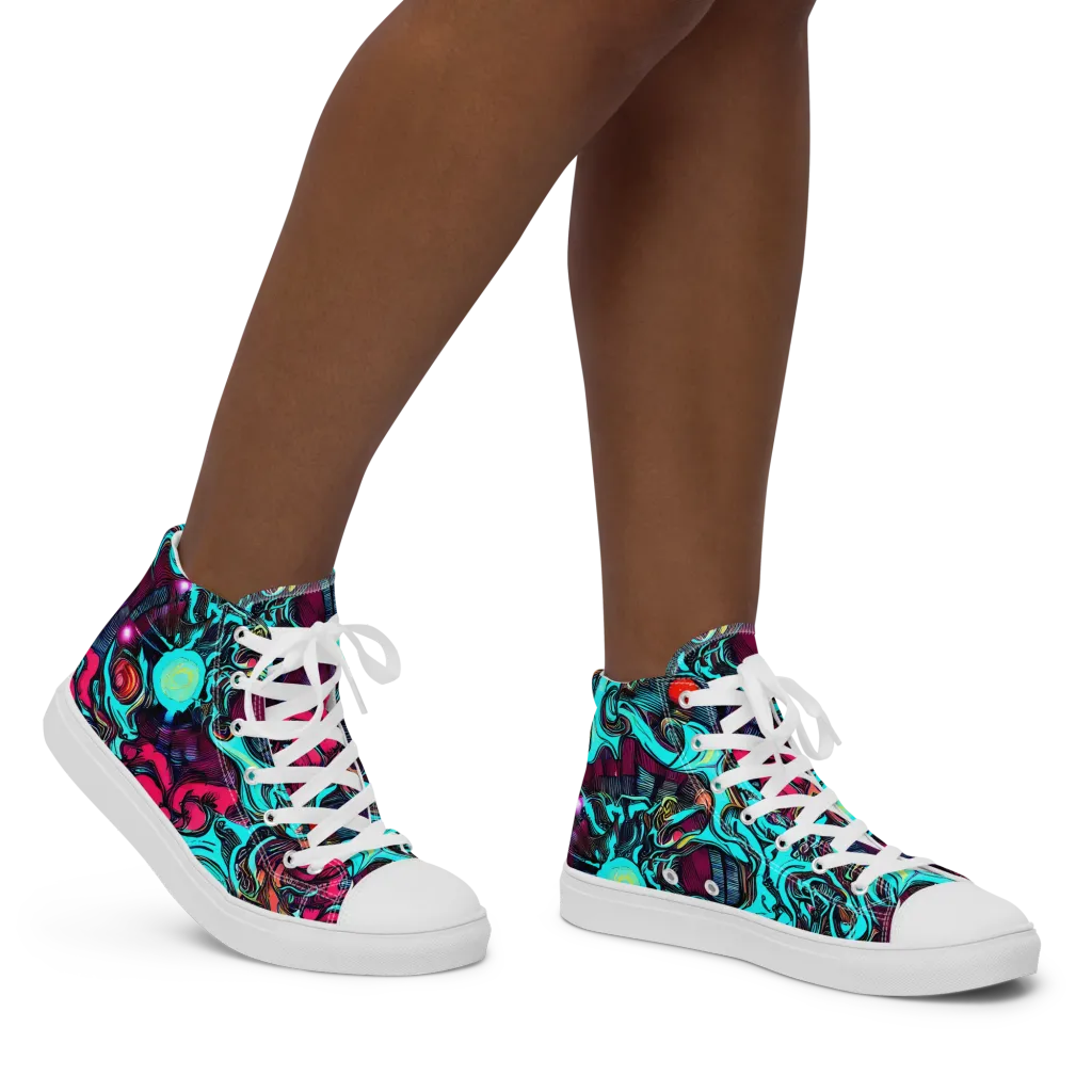 Warped Radiance on Women's High Top Canvas Shoes — Right