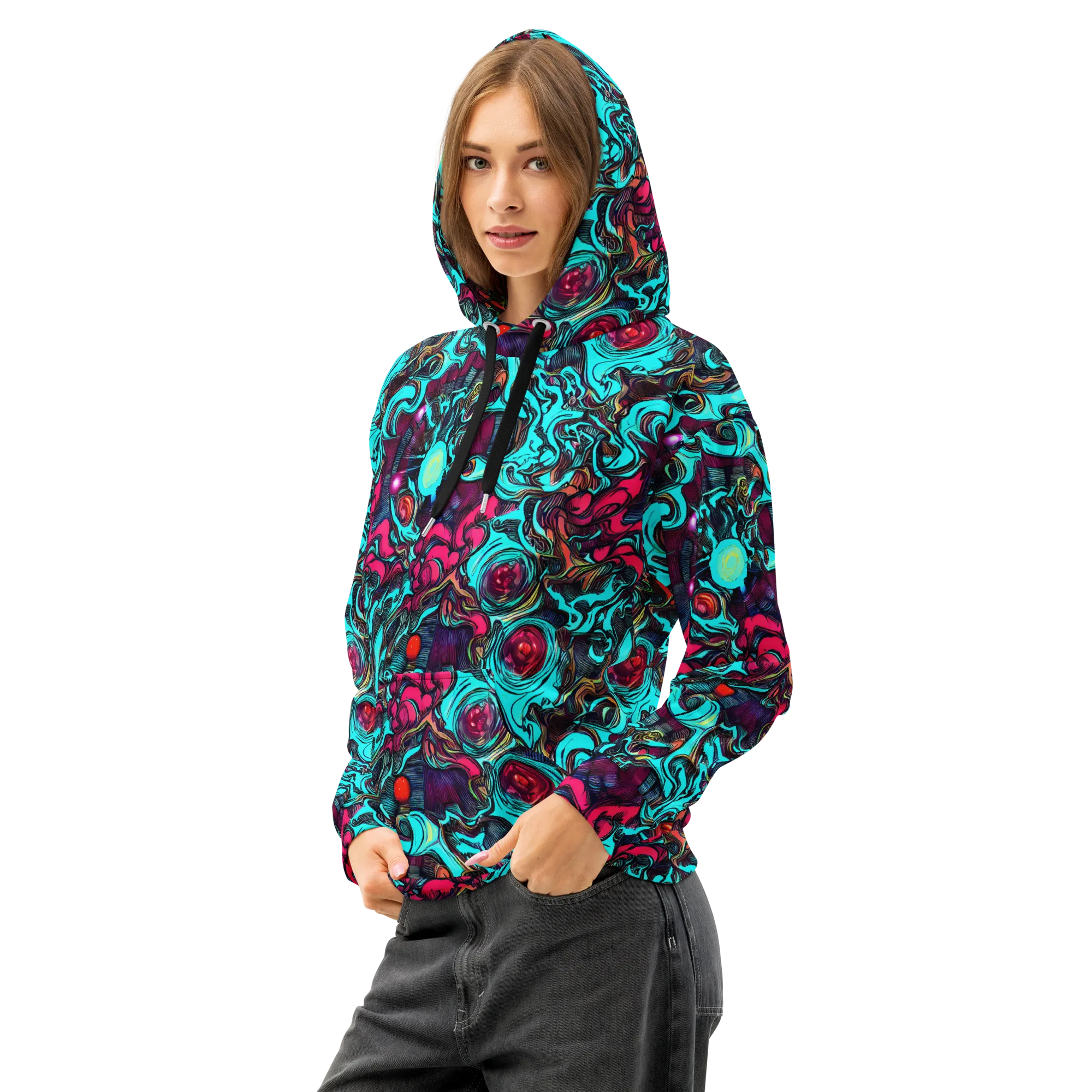 Warped Radiance on Cotton Hoodie — Left Front