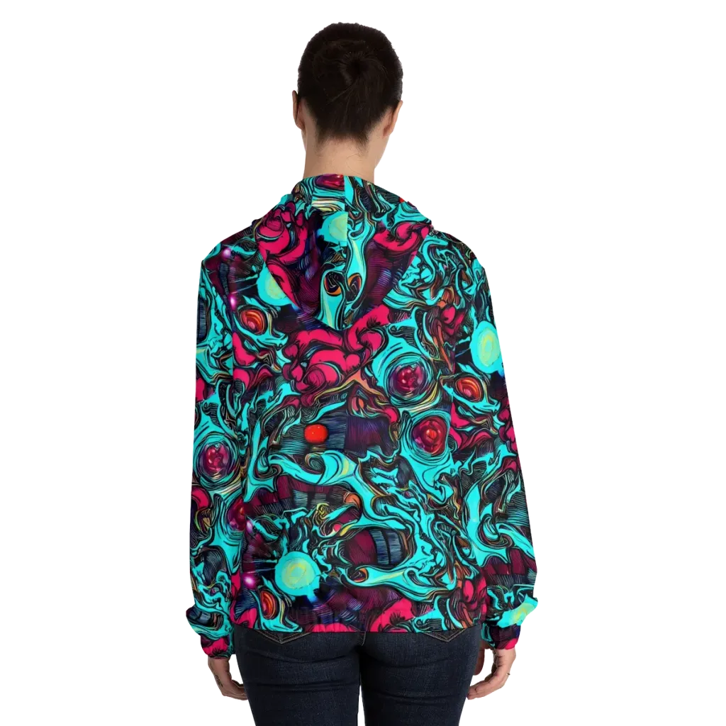 Warped Radiance on Women's Full-Zip Hoodie — Back On Person