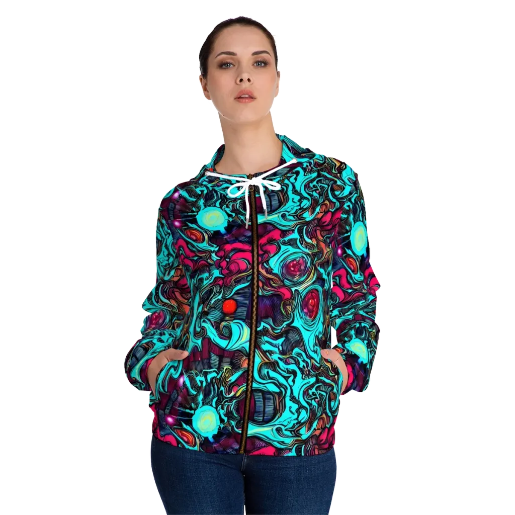 Warped Radiance on Women's Full-Zip Hoodie — Front On Person