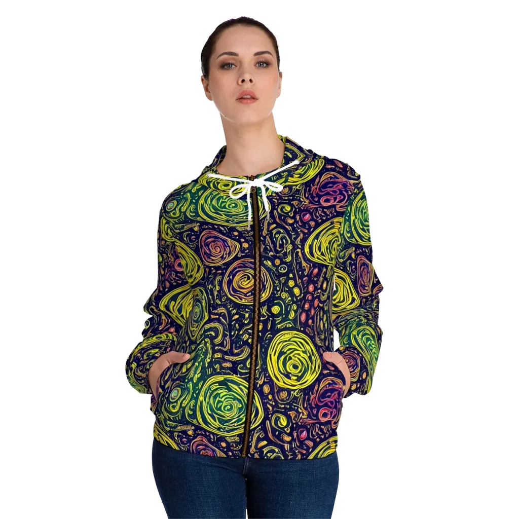Afterdark Whorl on Women's Full-Zip Hoodie — Front On Person
