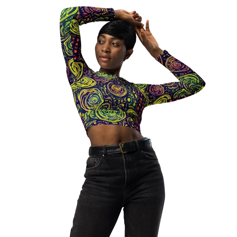 Afterdark Whorl on Long Sleeve Crop Top — Front