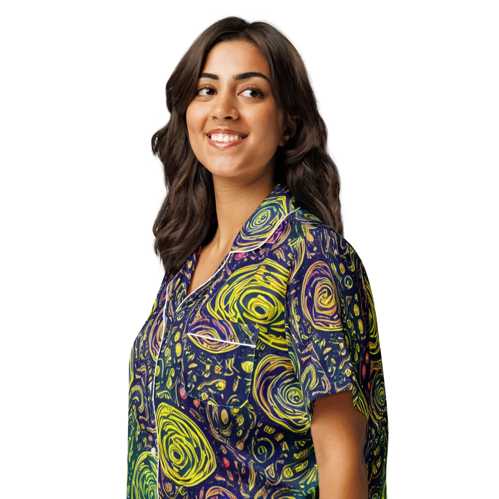 Afterdark Whorl on Women's Short Sleeve Pajama Top — Left Front