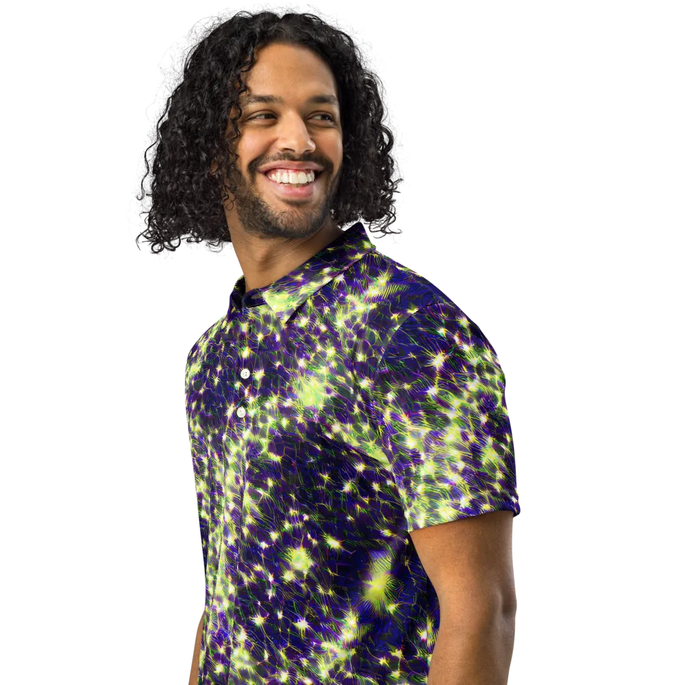 Cosmic Dandelion on Men's Slim Fit Polo Shirt — Left Front