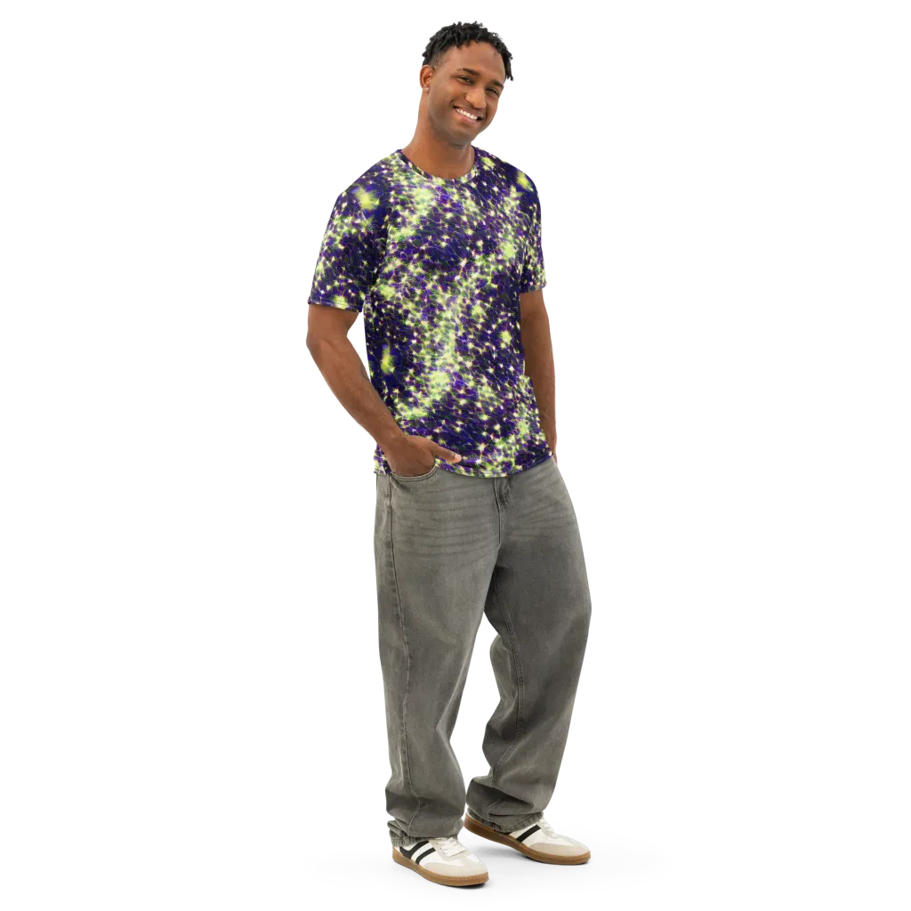 Cosmic Dandelion on Men's Cotton Crew Neck T-Shirt — Right Front