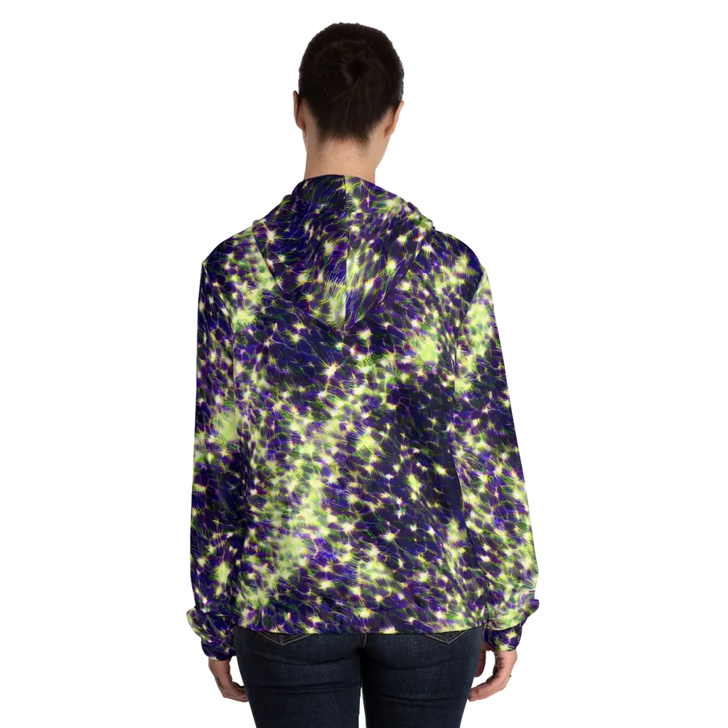 Cosmic Dandelion on Women's Full-Zip Hoodie — Back On Person
