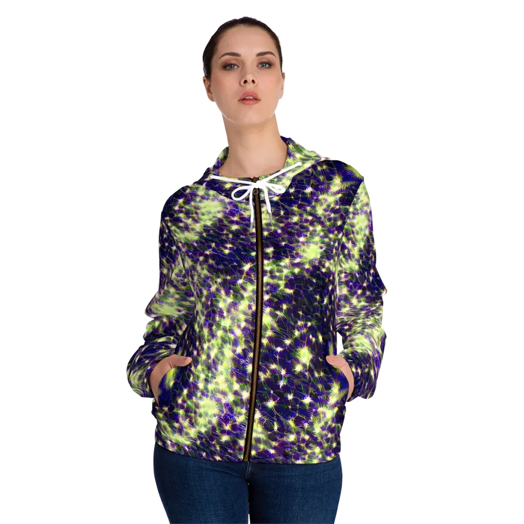 Cosmic Dandelion on Women's Full-Zip Hoodie — Front On Person