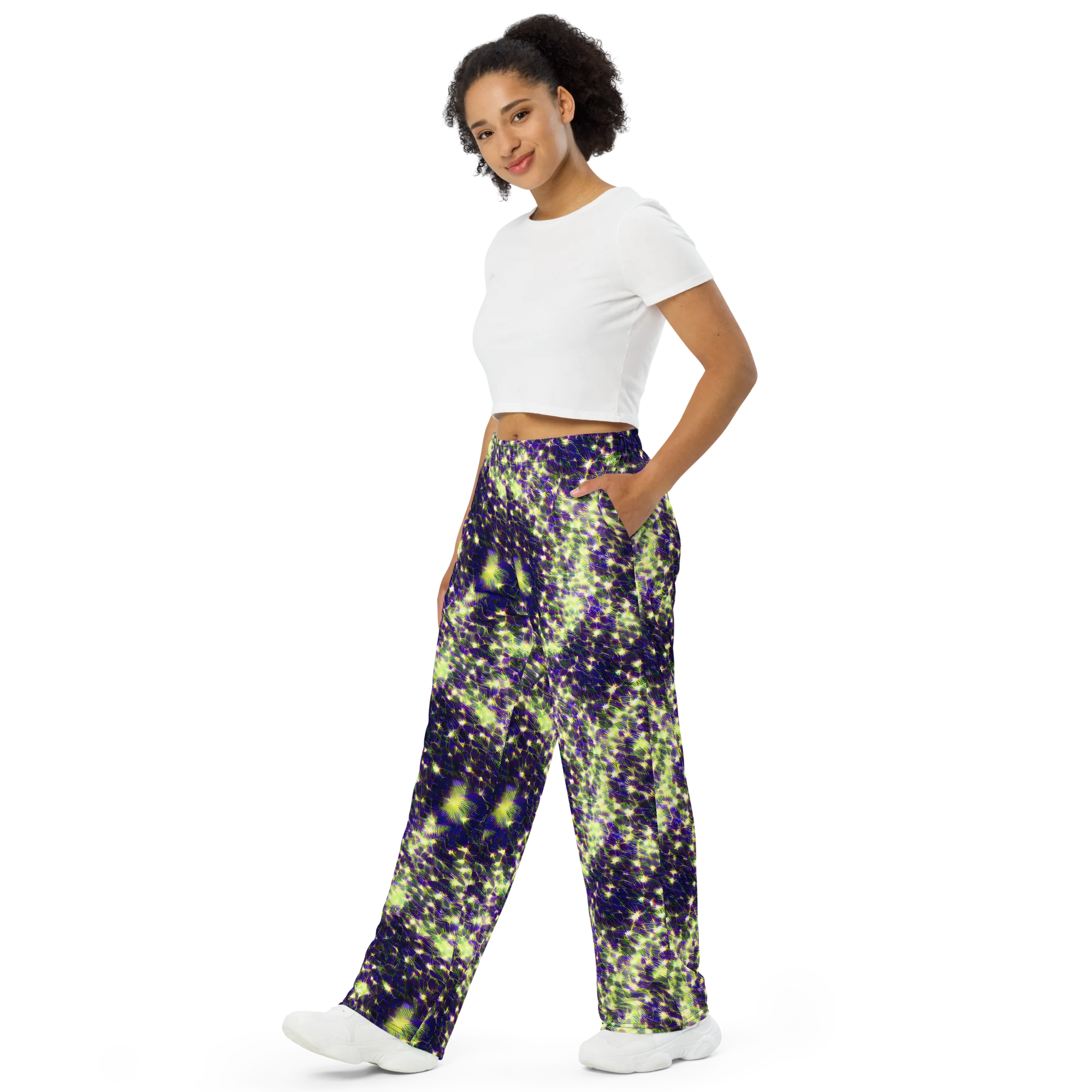 Cosmic Dandelion on Wide-Leg Pants — Left Front