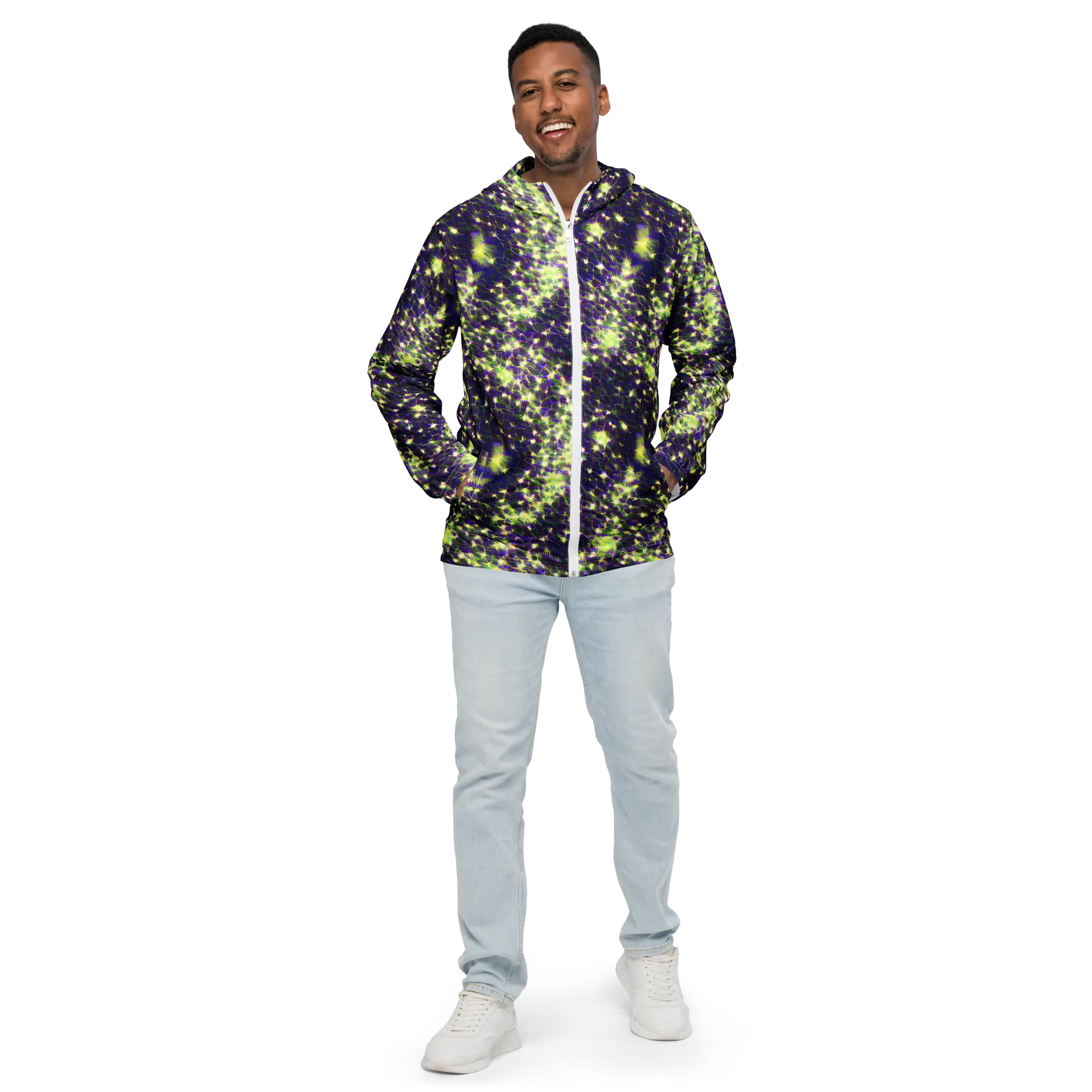 Cosmic Dandelion on Men's Windbreaker — Front