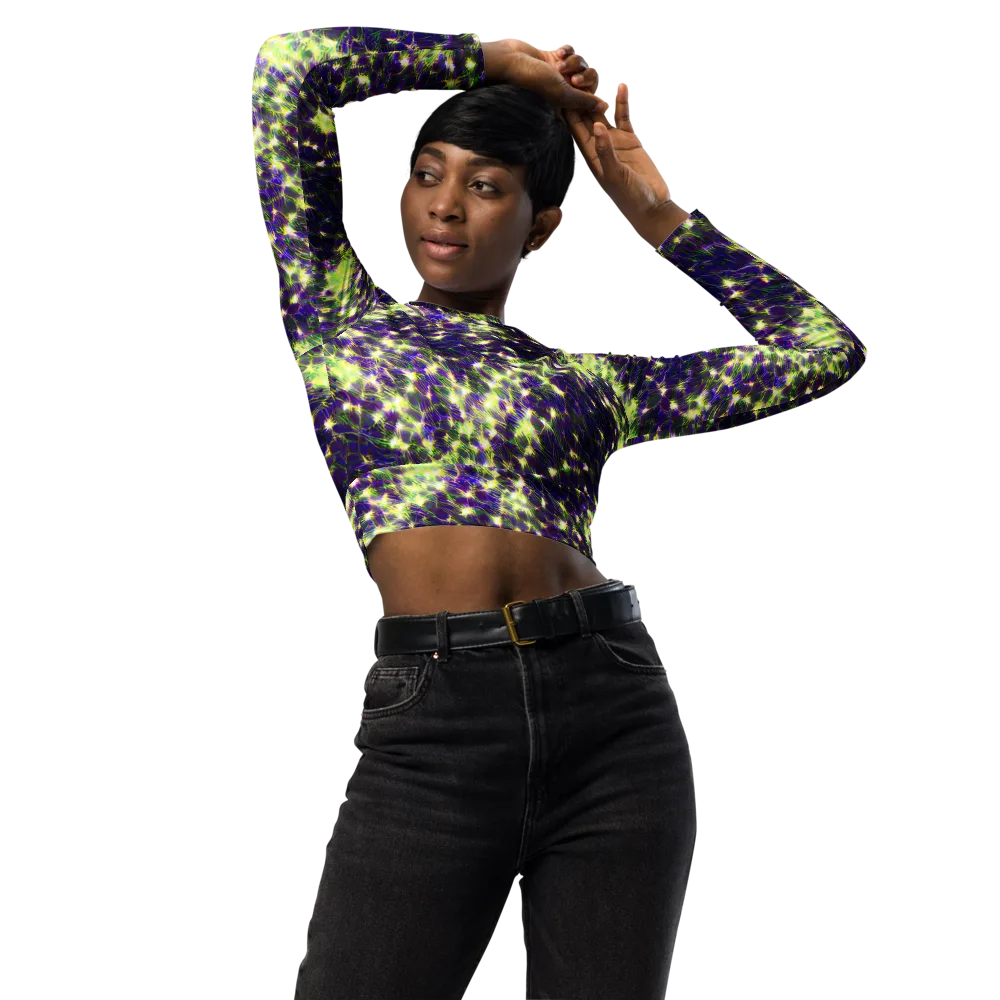 Cosmic Dandelion on Long Sleeve Crop Top — Front