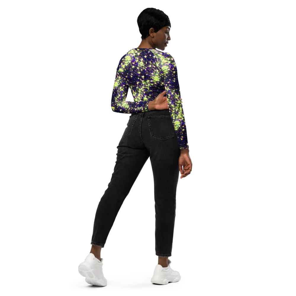 Cosmic Dandelion on Long Sleeve Crop Top — Right Back