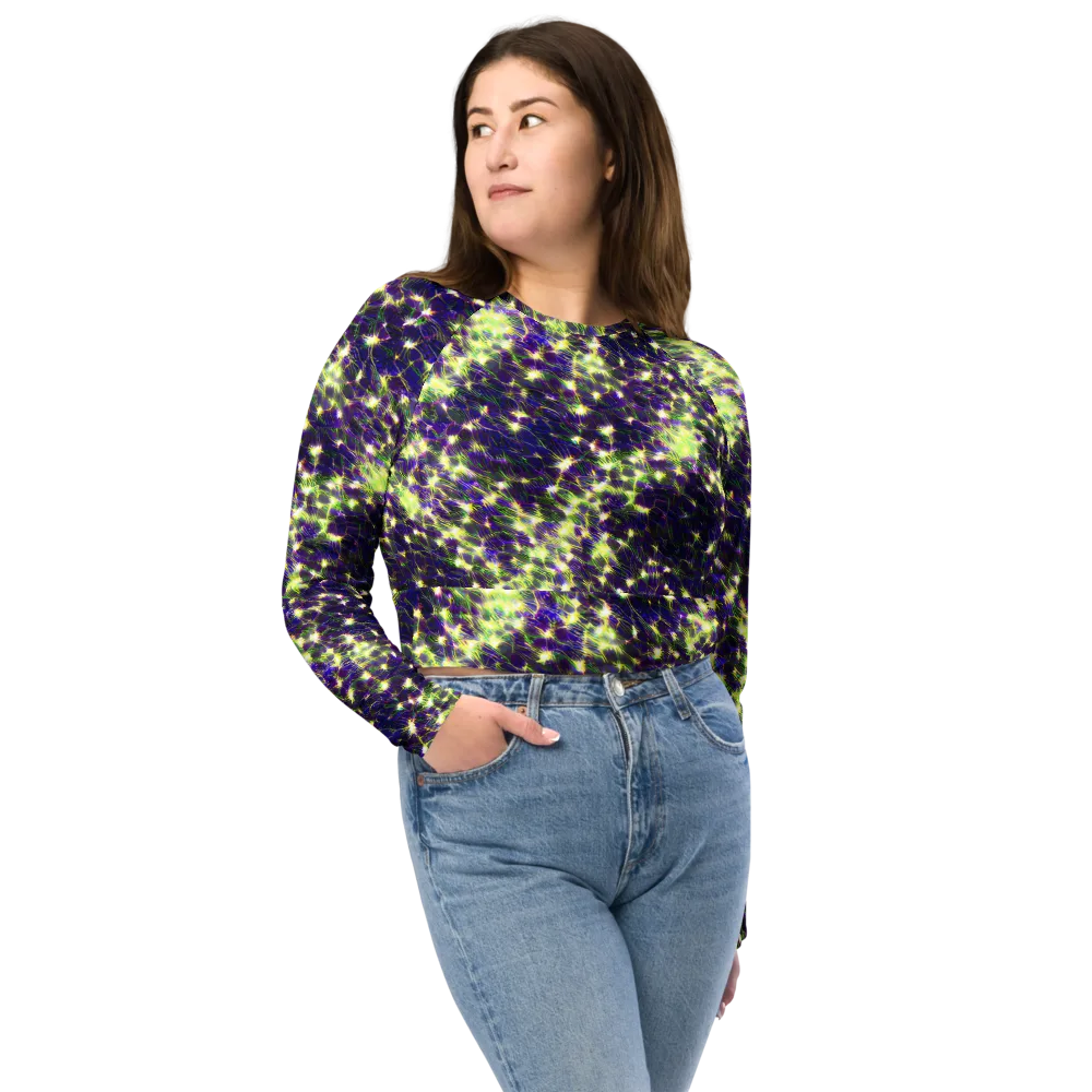 Cosmic Dandelion on Long Sleeve Crop Top — Front