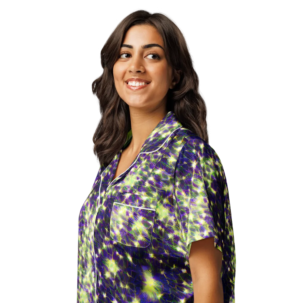Cosmic Dandelion on Women's Short Sleeve Pajama Top — Left Front