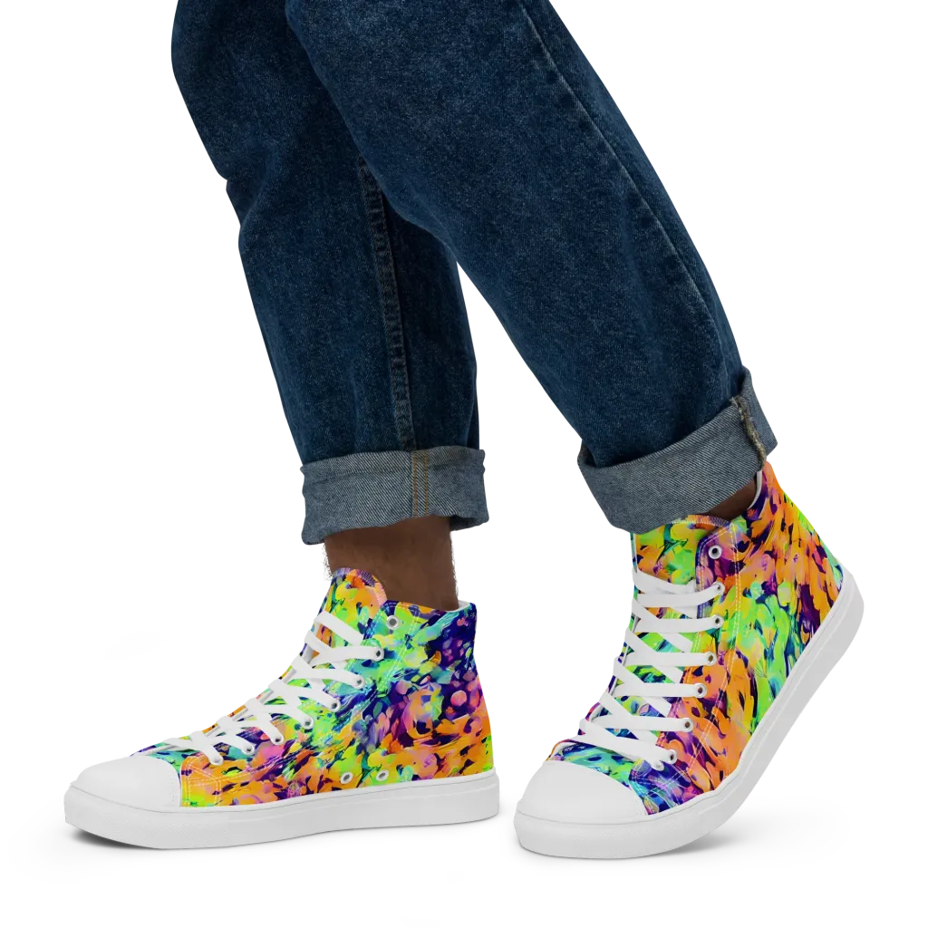 Acid Sunset on Men's High Top Canvas Shoes — Left