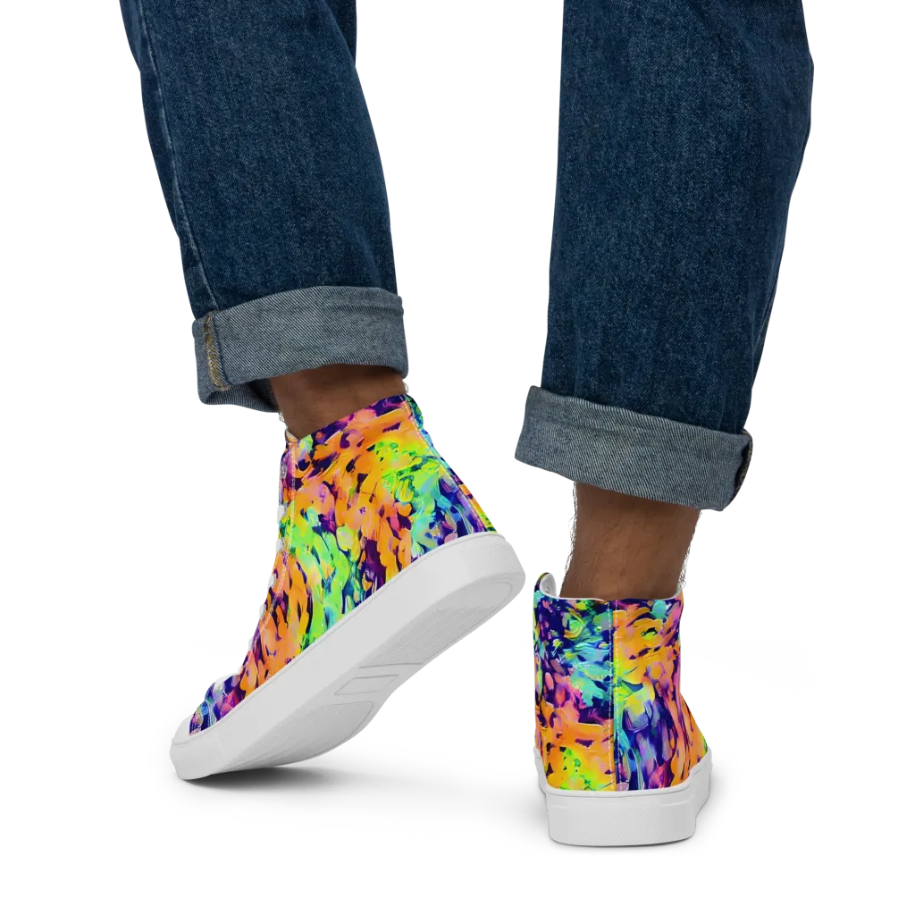 Acid Sunset on Men's High Top Canvas Shoes — Back