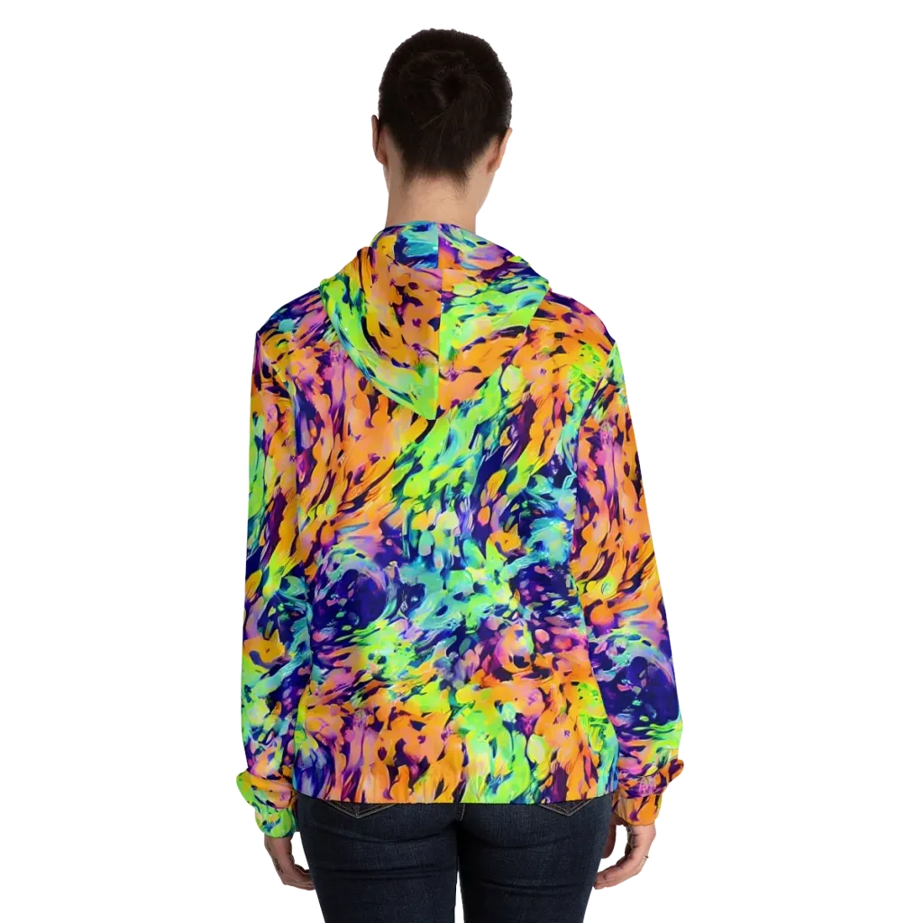 Acid Sunset on Women's Full-Zip Hoodie — Back On Person