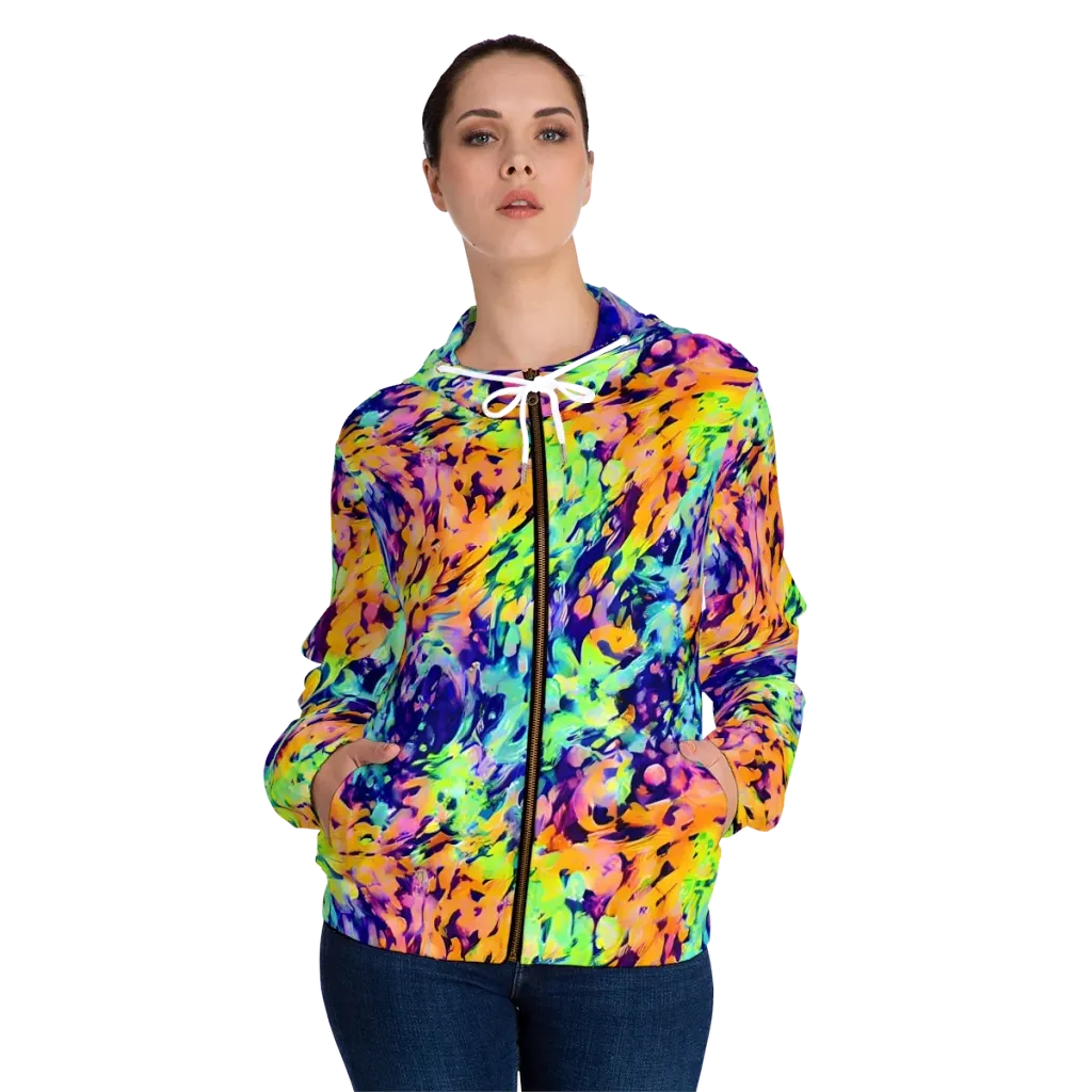 Acid Sunset on Women's Full-Zip Hoodie — Front On Person
