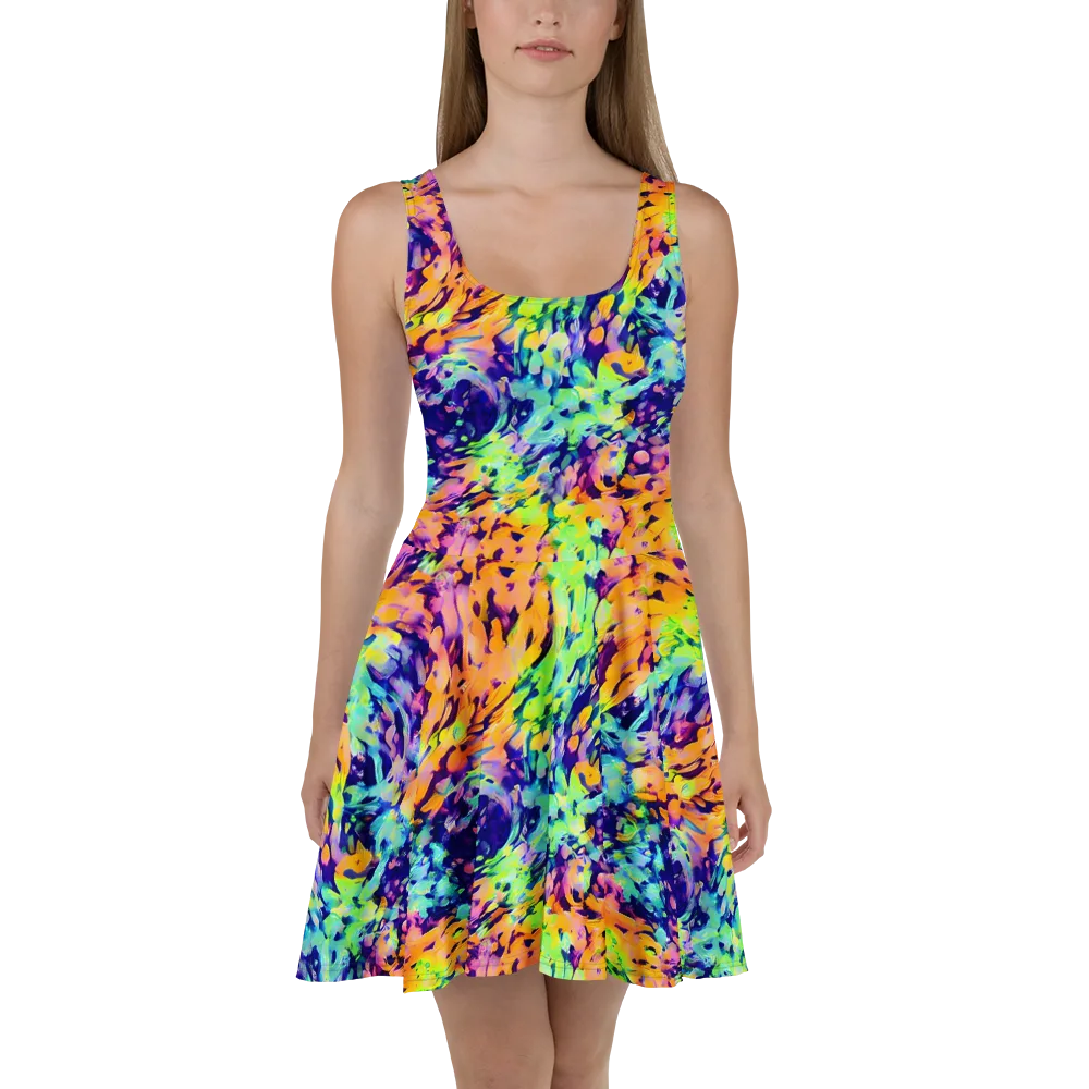 Acid Sunset on Skater Dress — Front