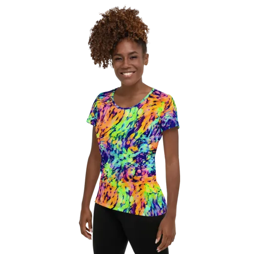 Acid Sunset on a Women's Athletic T-Shirt