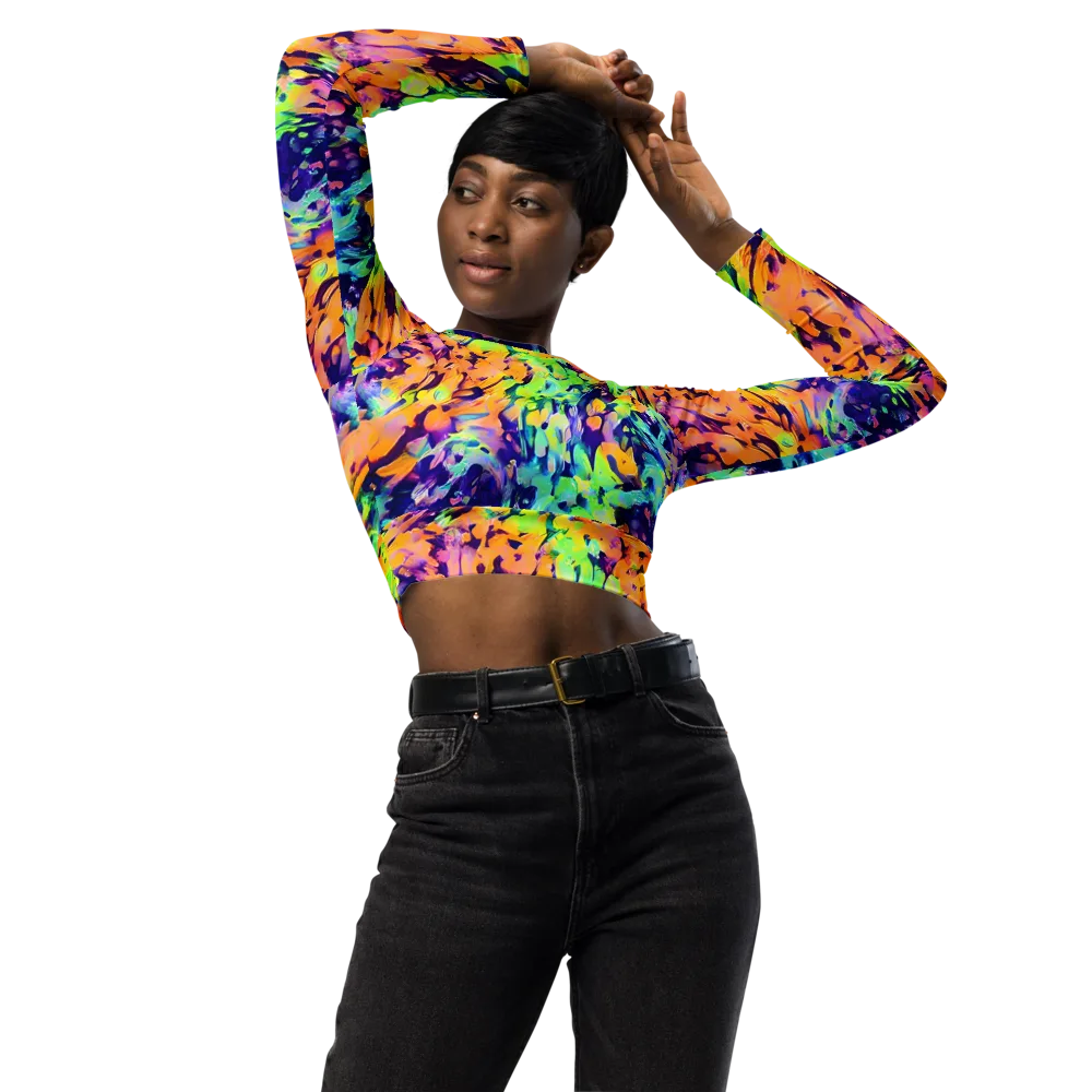 Acid Sunset on Long Sleeve Crop Top — Front