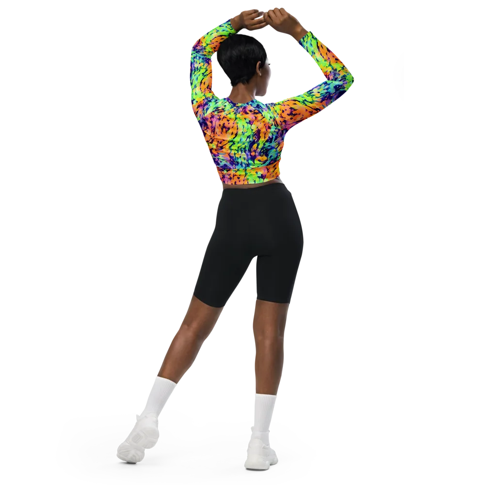 Acid Sunset on Long Sleeve Crop Top — Back