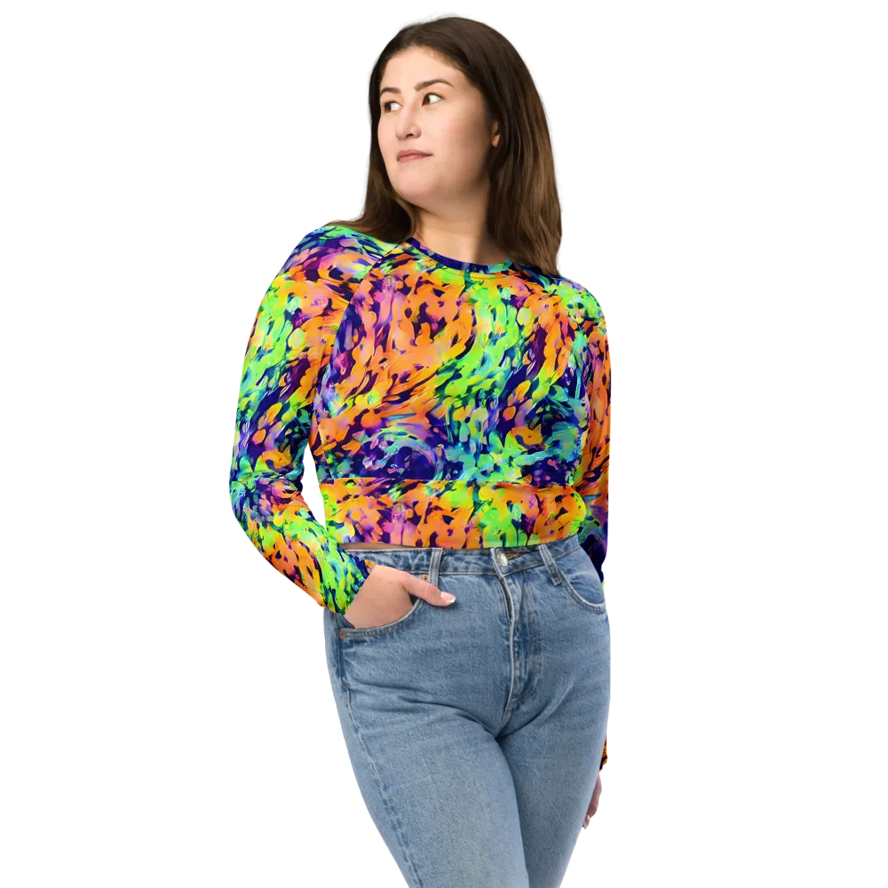 Acid Sunset on Long Sleeve Crop Top — Front
