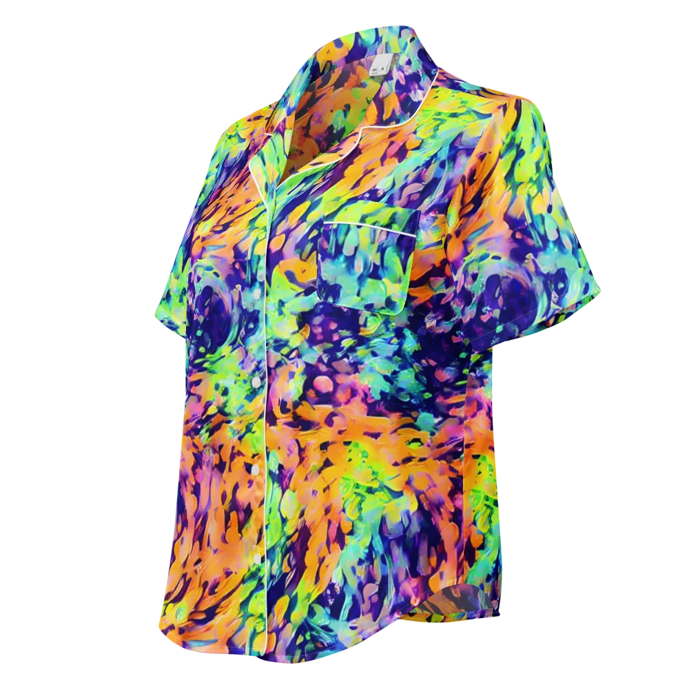 Acid Sunset on Women's Short Sleeve Pajama Top — Left Front