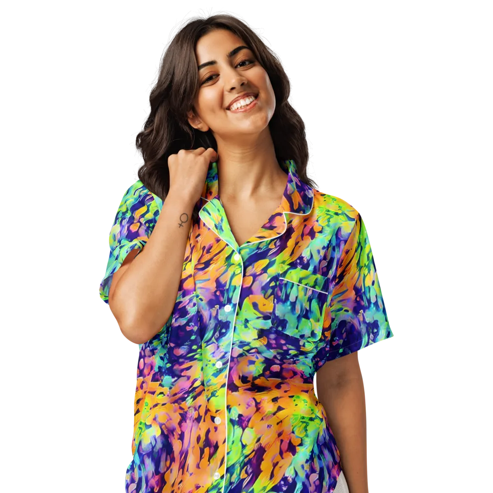 Acid Sunset on Women's Short Sleeve Pajama Top — Front