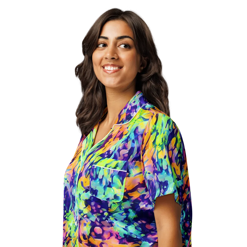 Acid Sunset on Women's Short Sleeve Pajama Top — Left Front