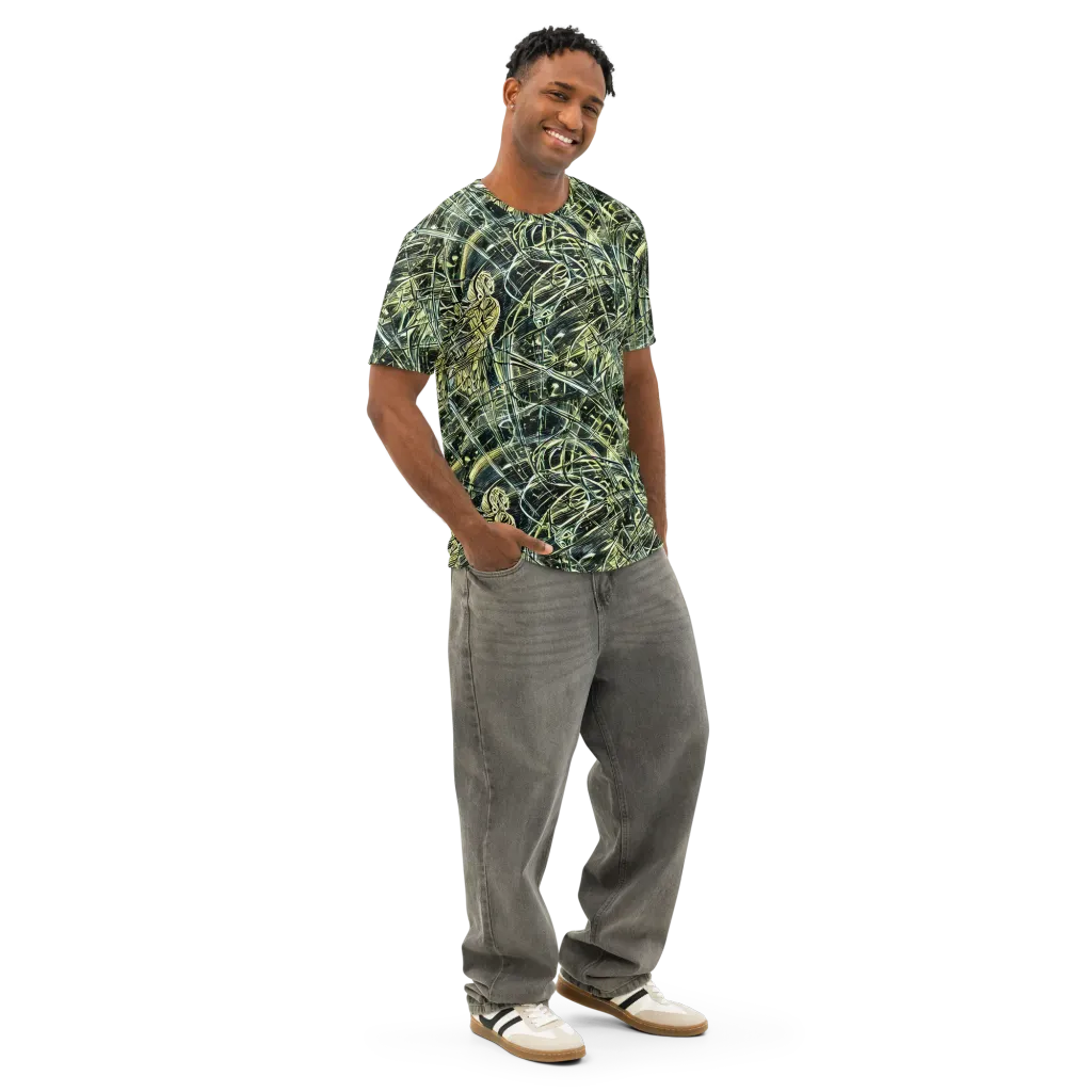 Botanical Machine on Men's Cotton Crew Neck T-Shirt — Right Front