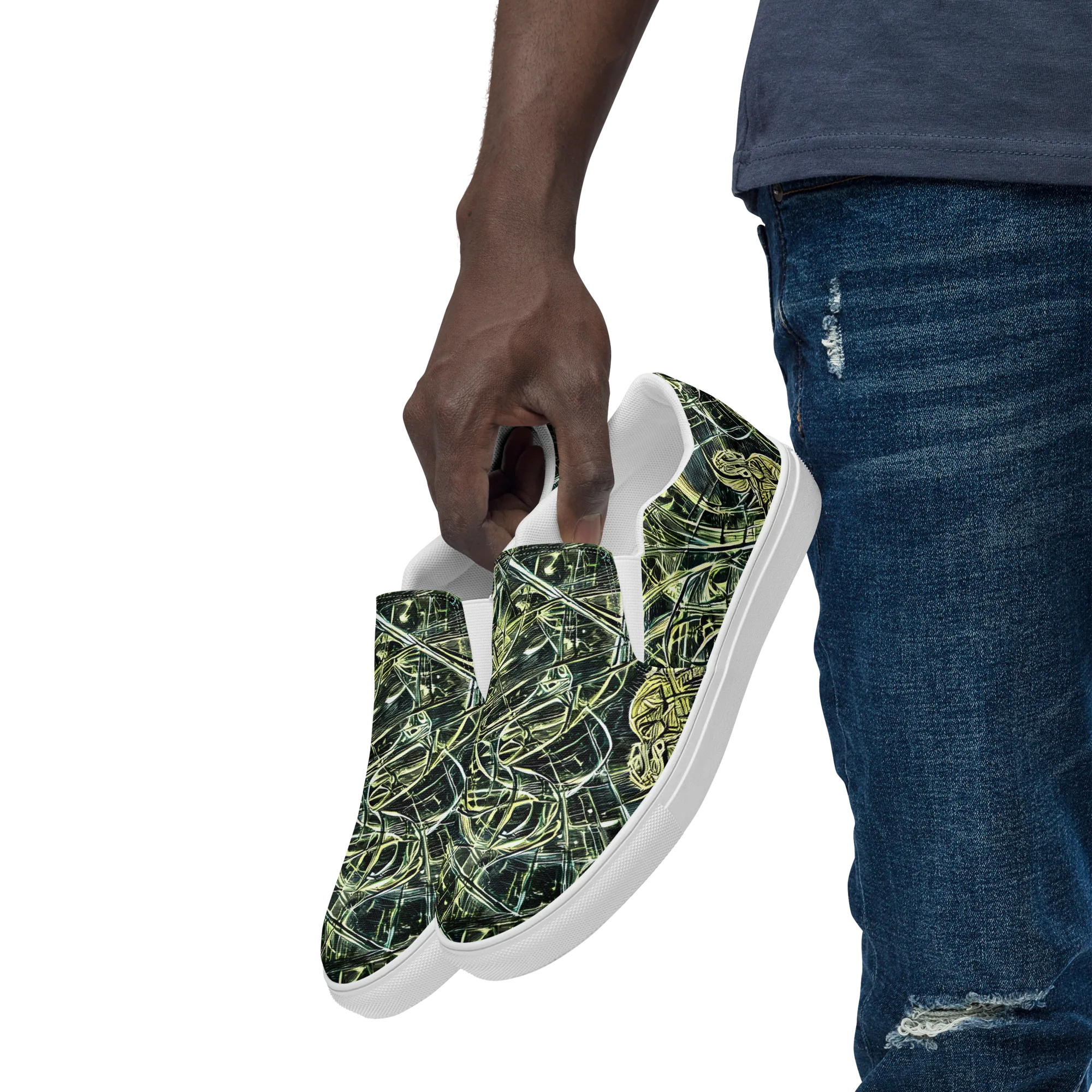 Botanical Machine on Men's Slip-On Canvas Shoes — Left Front