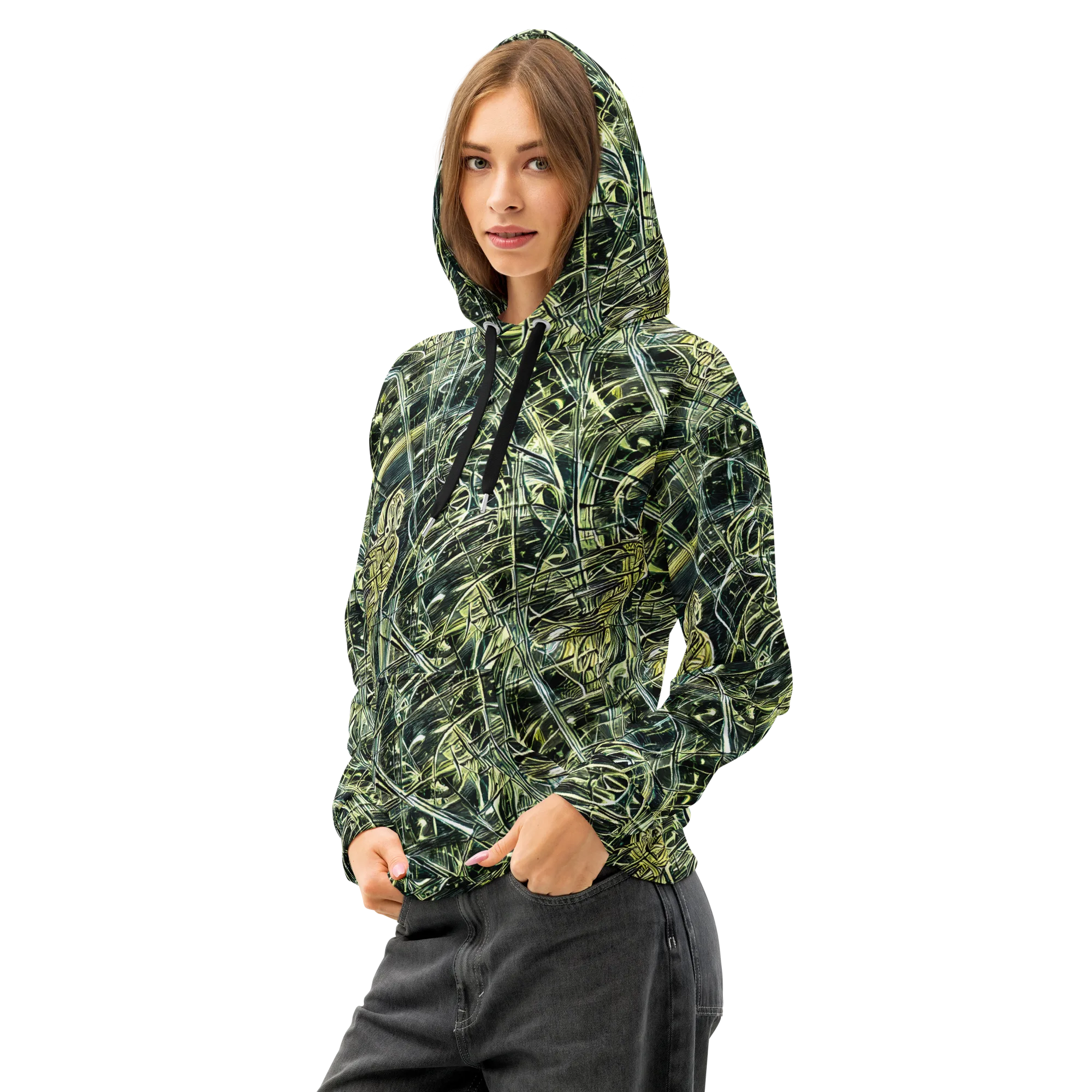 Botanical Machine on Cotton Hoodie — Left Front