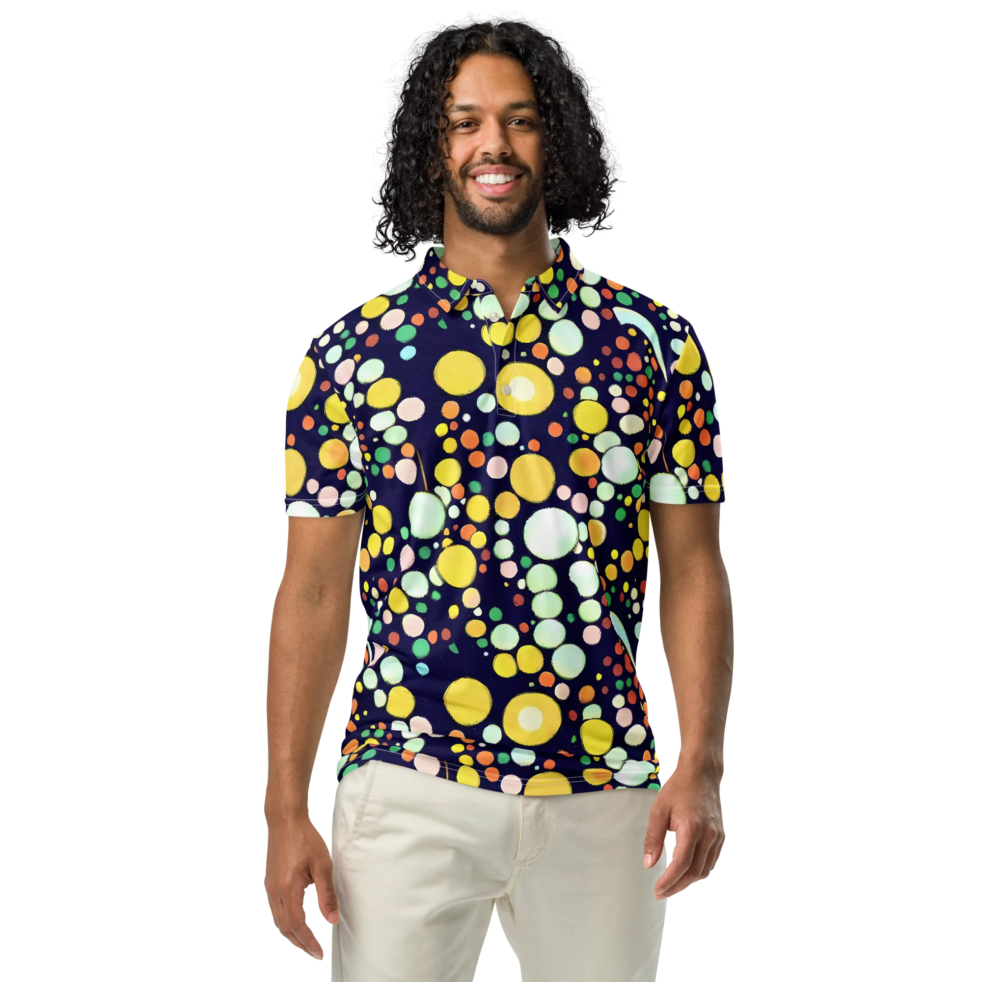 Cosmic Bubble Pop on Men's Slim Fit Polo Shirt — Front